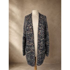Caslon Sz M Spacedye Open Front Cardigan Navy Multicolor Marled Knit Sweater